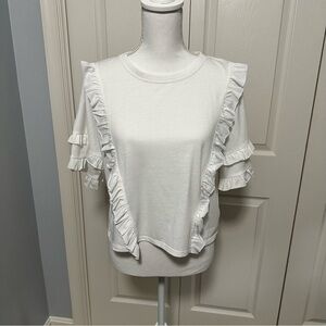 Storia Ruffle Cropped Short‎ Sleeve Shirt Top in Off White Size Small VGUC